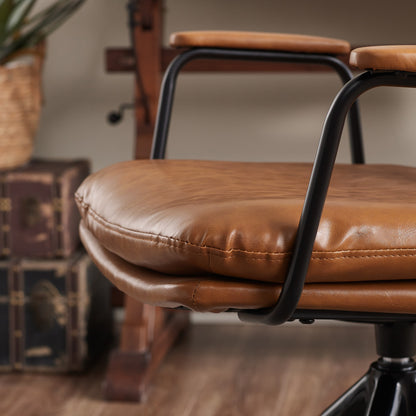 23" Brown Faux Leather Swivel Arm Chair - Loft&Timber