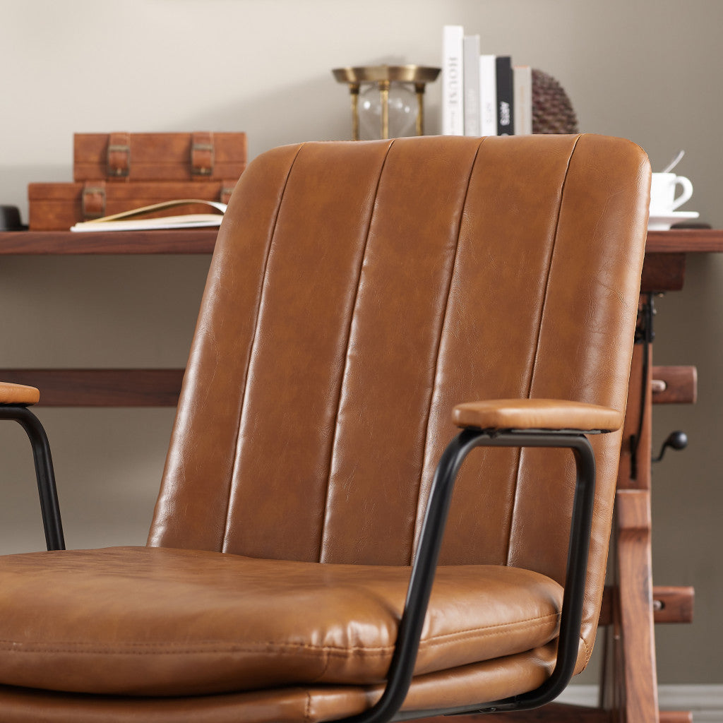 23" Brown Faux Leather Swivel Arm Chair - Loft&Timber
