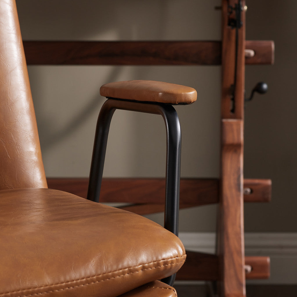 23" Brown Faux Leather Swivel Arm Chair - Loft&Timber