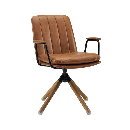 23" Brown Faux Leather Swivel Arm Chair - Loft&Timber