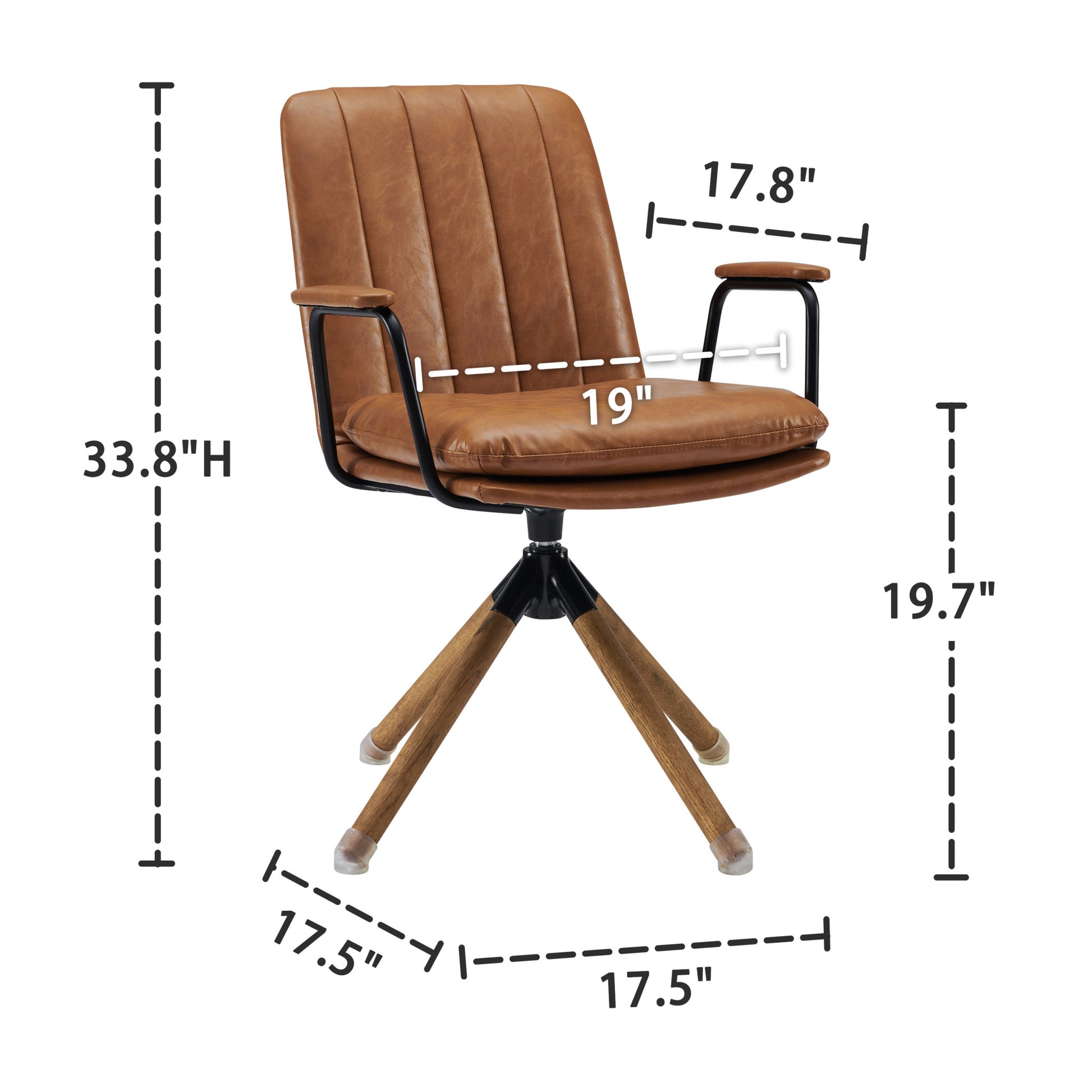 23" Brown Faux Leather Swivel Arm Chair - Loft&Timber