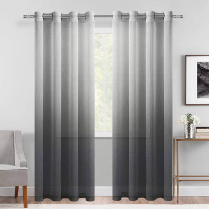 DWCN Faux Linen Ombre Sheer Curtains, Set of 2 Panels - Loft&Timber