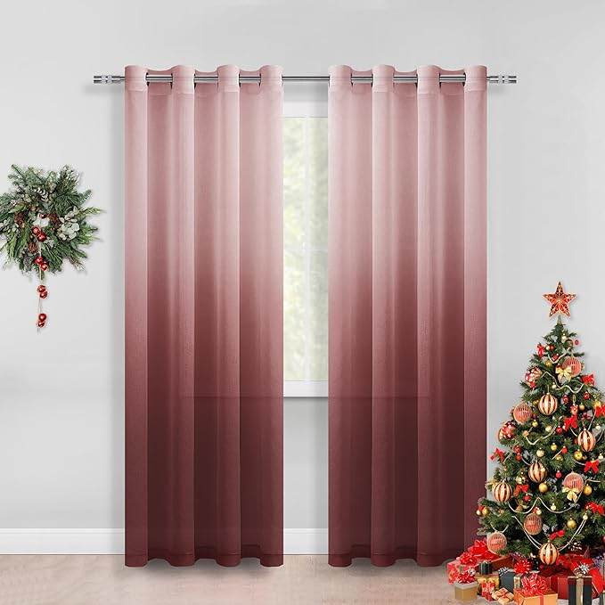 DWCN Faux Linen Ombre Sheer Curtains, Set of 2 Panels - Loft&Timber