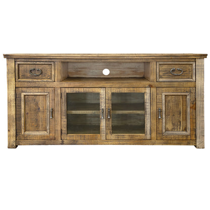70" Brown Solid Wood Cabinet Enclosed Storage Distressed TV Stand-1