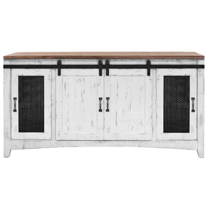 68" White Solid Wood Cabinet Enclosed Storage Distressed TV Stand-2
