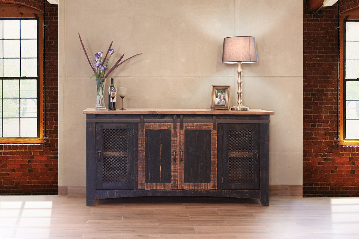 70" Black Solid Wood Cabinet Enclosed Storage Distressed TV Stand-3