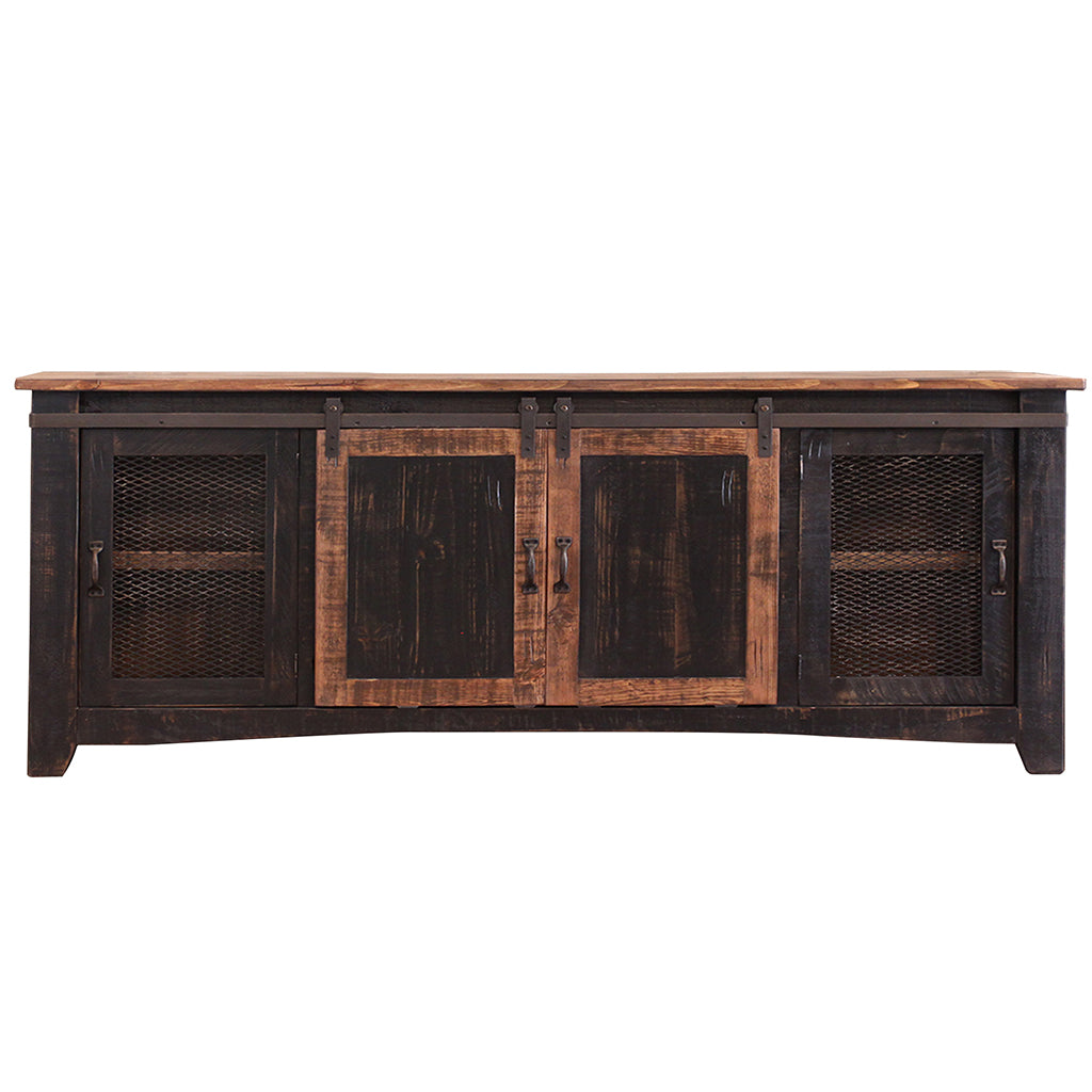 79" Black Solid Wood Cabinet Enclosed Storage Distressed TV Stand-2