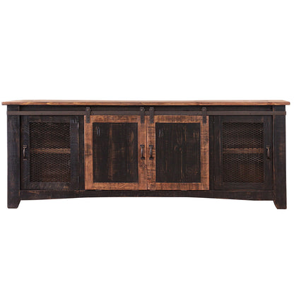 79" Black Solid Wood Cabinet Enclosed Storage Distressed TV Stand-1