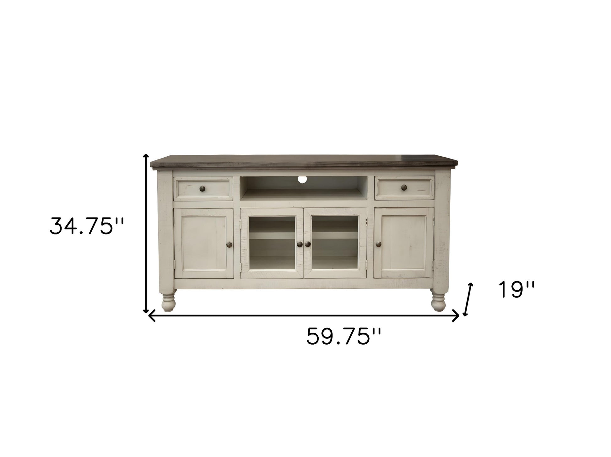 60" Ivory Solid Wood Open shelving Distressed TV Stand-4