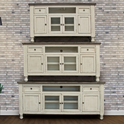 70" Ivory Solid Wood Enclosed Storage Distressed TV Stand-3