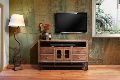 62" Brown Solid Wood Cabinet Enclosed Storage Distressed TV Stand-4