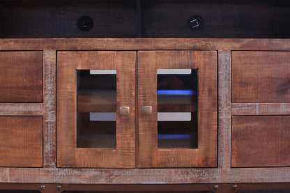 62" Brown Solid Wood Cabinet Enclosed Storage Distressed TV Stand-3