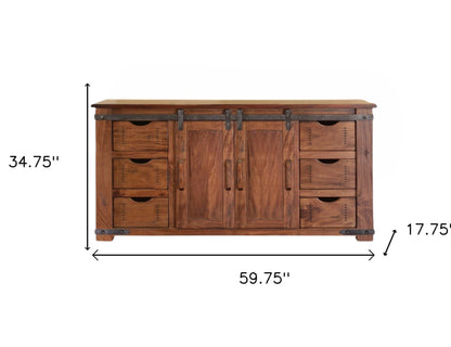 60" Brown Solid Wood Enclosed Storage Distressed TV Stand-4