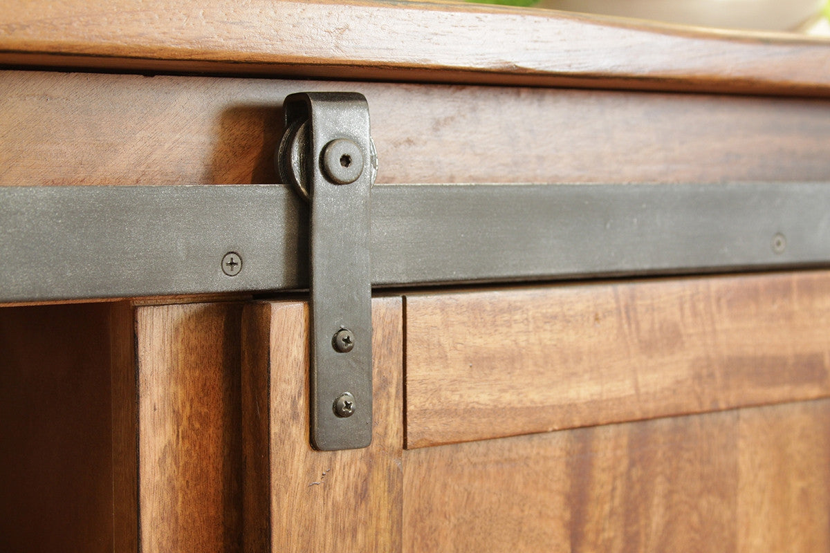 60" Brown Solid Wood Enclosed Storage Distressed TV Stand-5