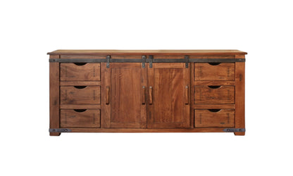 70" Brown Solid Wood Enclosed Storage Distressed TV Stand-1