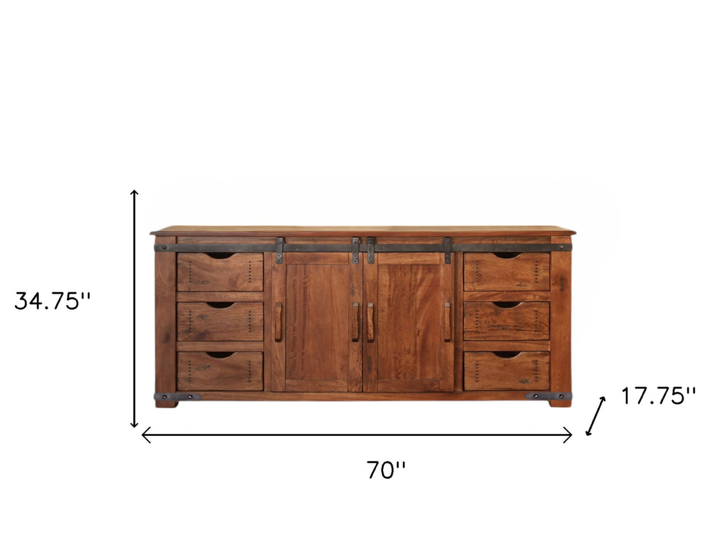 70" Brown Solid Wood Enclosed Storage Distressed TV Stand-5