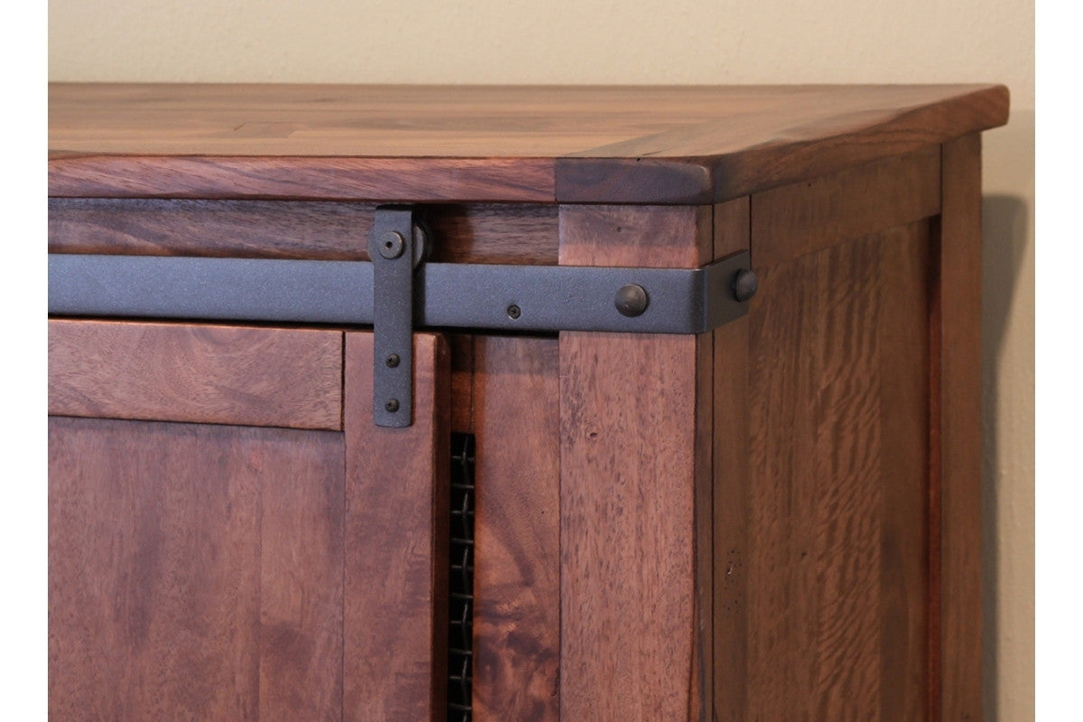 60" Brown Solid Wood Cabinet Enclosed Storage Distressed TV Stand-3