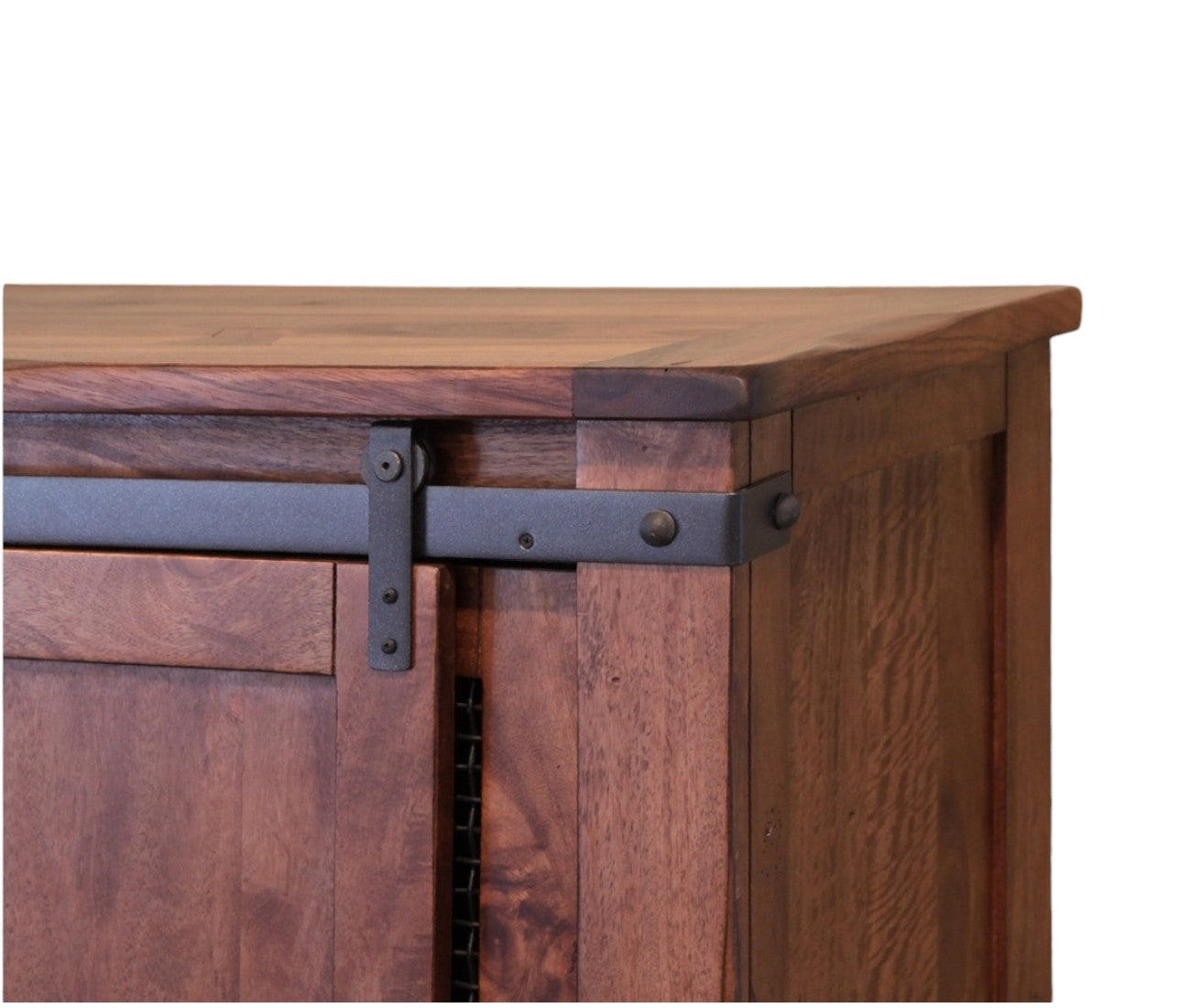 70" Brown Solid Wood Cabinet Enclosed Storage Distressed TV Stand-2