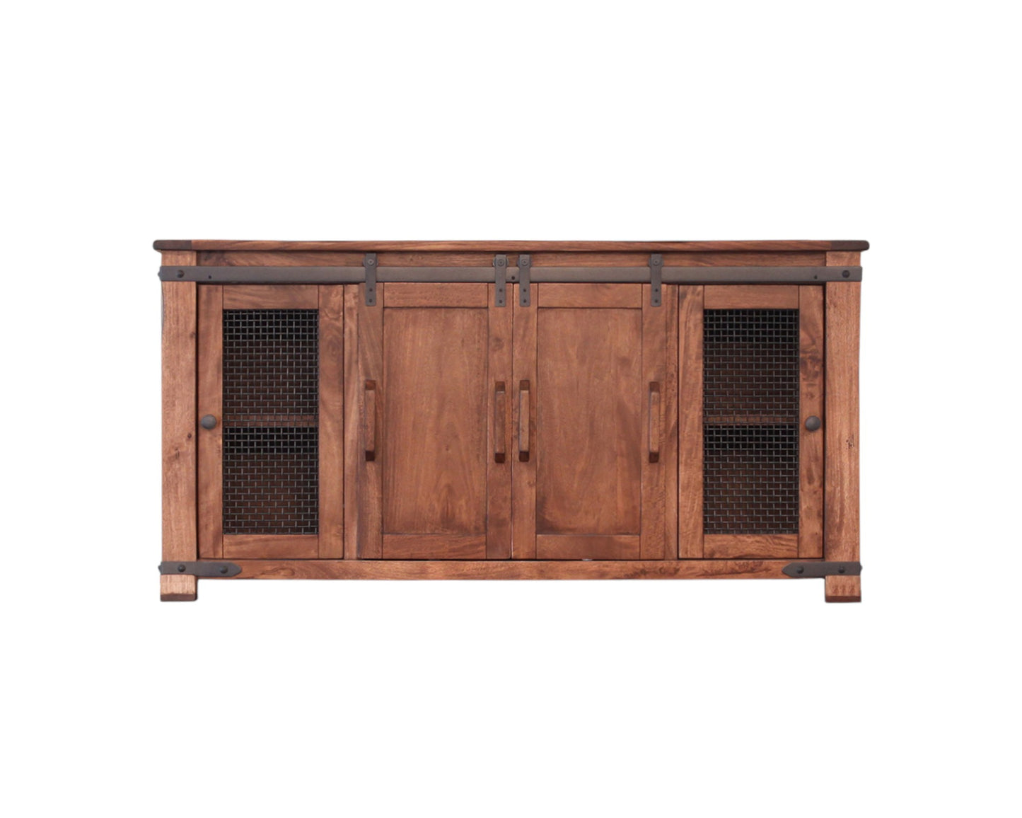 70" Brown Solid Wood Cabinet Enclosed Storage Distressed TV Stand-1