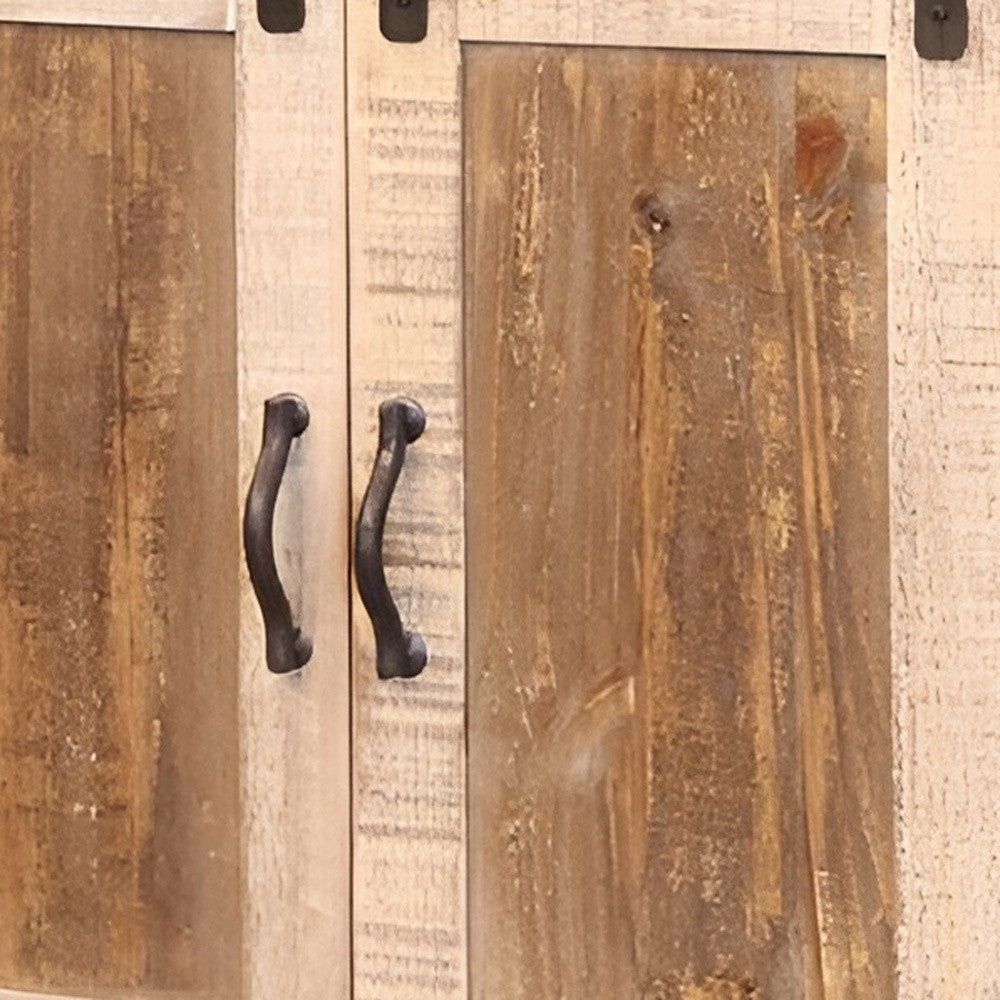 60" Brown Solid Wood Cabinet Enclosed Storage Distressed TV Stand-4