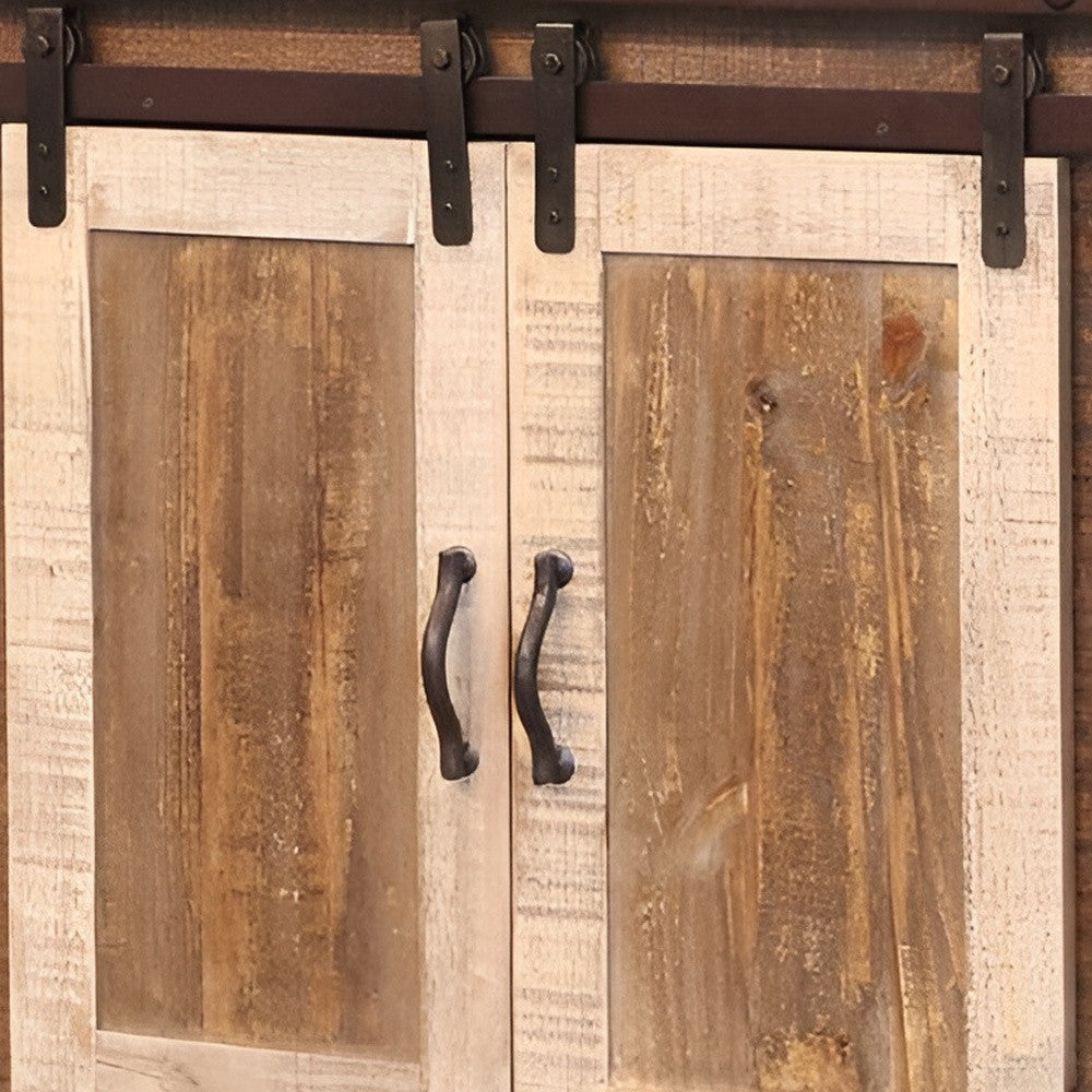 60" Brown Solid Wood Cabinet Enclosed Storage Distressed TV Stand-5