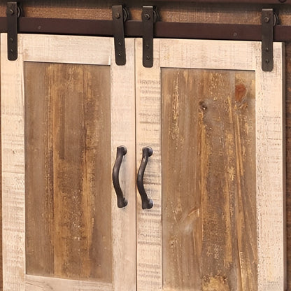 60" Brown Solid Wood Cabinet Enclosed Storage Distressed TV Stand-5