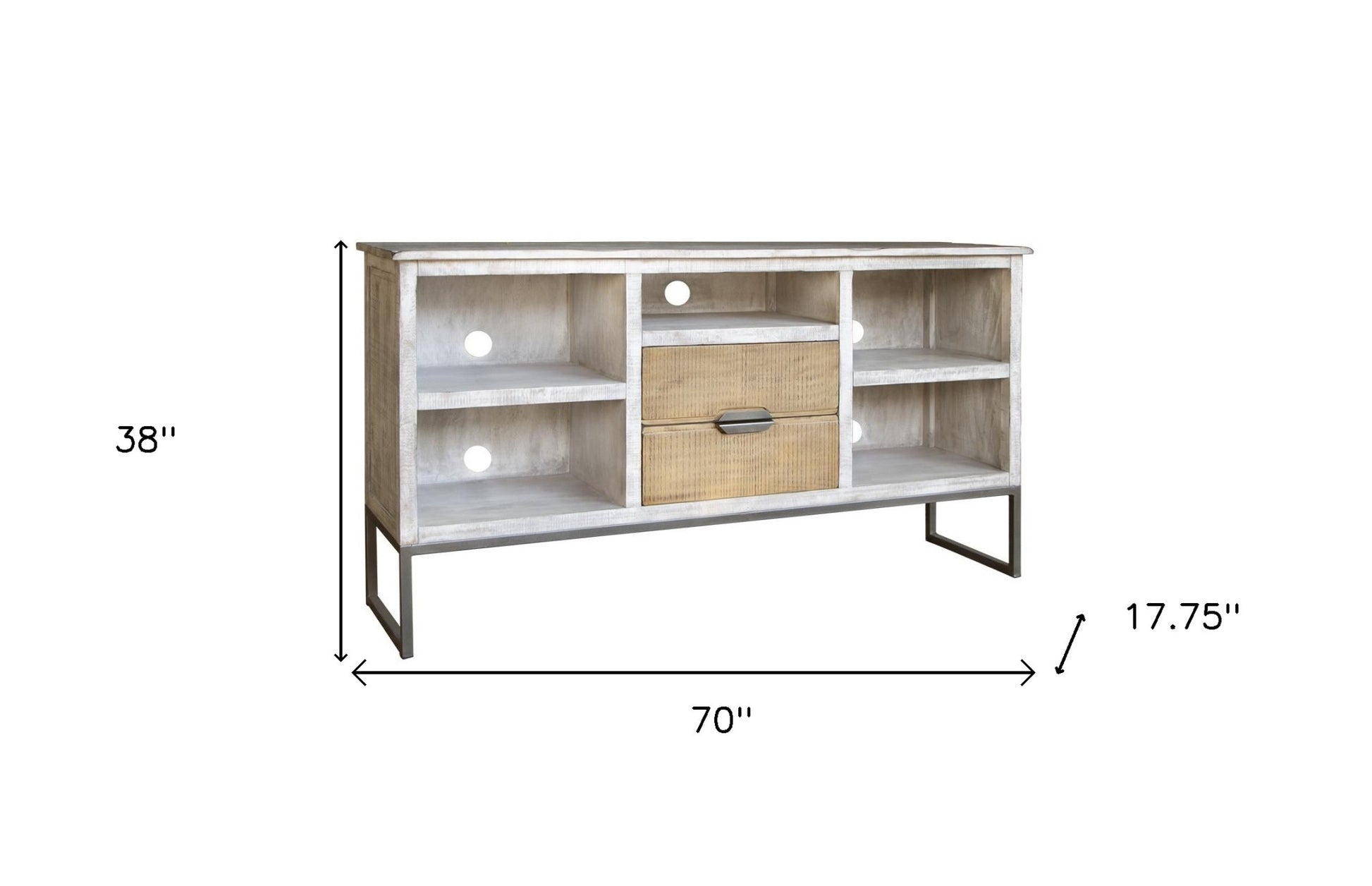 70" Light Gray Solid Wood Open shelving Distressed TV Stand-3
