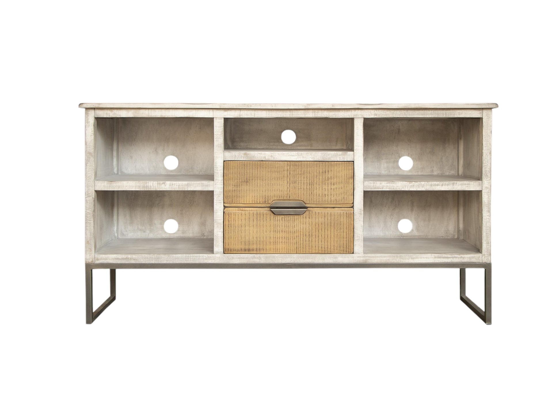 70" Light Gray Solid Wood Open shelving Distressed TV Stand-2