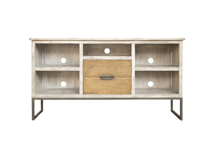 70" Light Gray Solid Wood Open shelving Distressed TV Stand-2