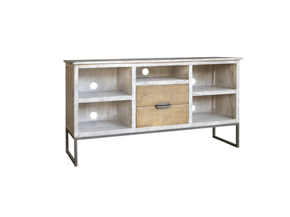 70" Light Gray Solid Wood Open shelving Distressed TV Stand-1