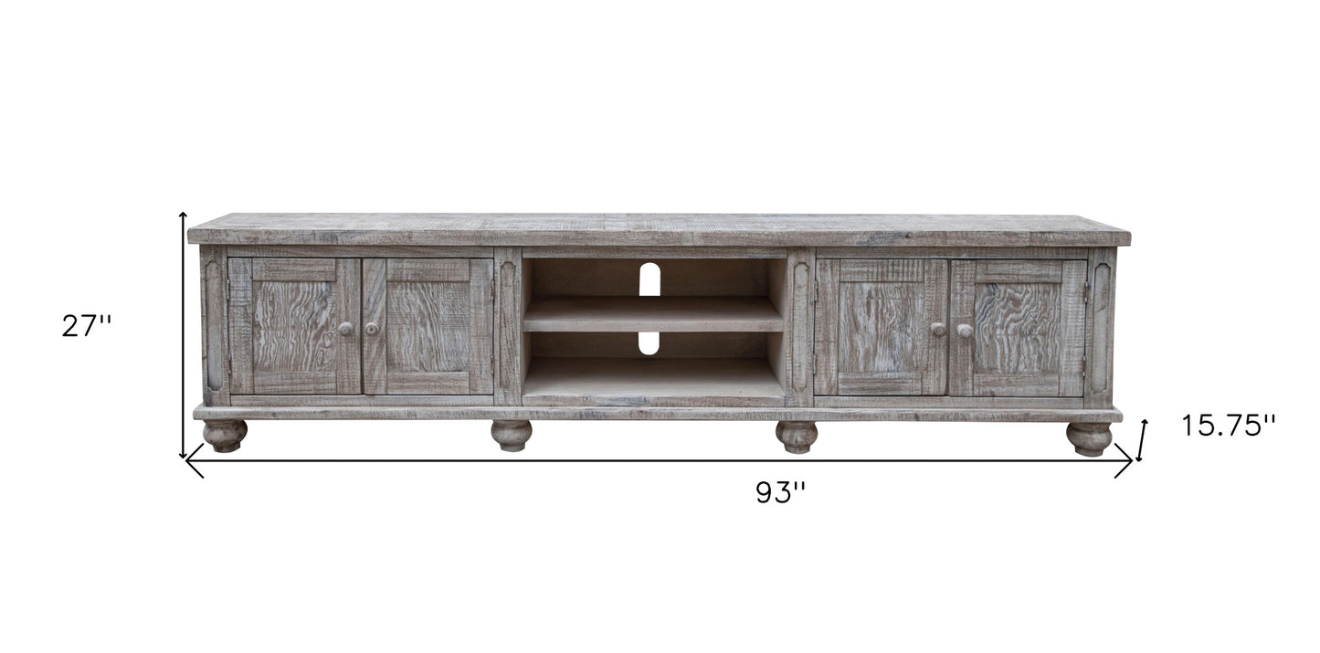 93" Desert Sand Solid Wood Cabinet Enclosed Storage Distressed TV Stand-4