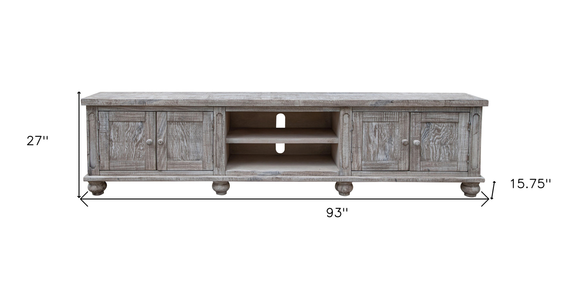 93" Desert Sand Solid Wood Cabinet Enclosed Storage Distressed TV Stand-4