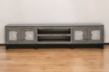 93" White Solid Wood Cabinet Enclosed Storage Distressed TV Stand-0