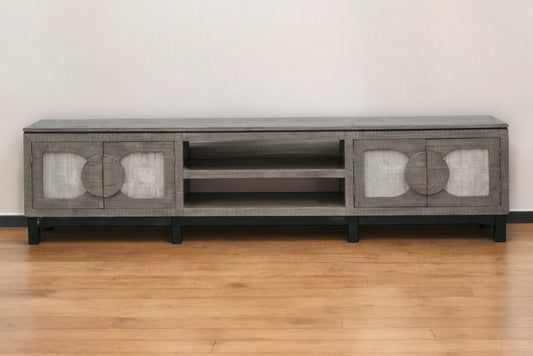 93" White Solid Wood Cabinet Enclosed Storage Distressed TV Stand-0