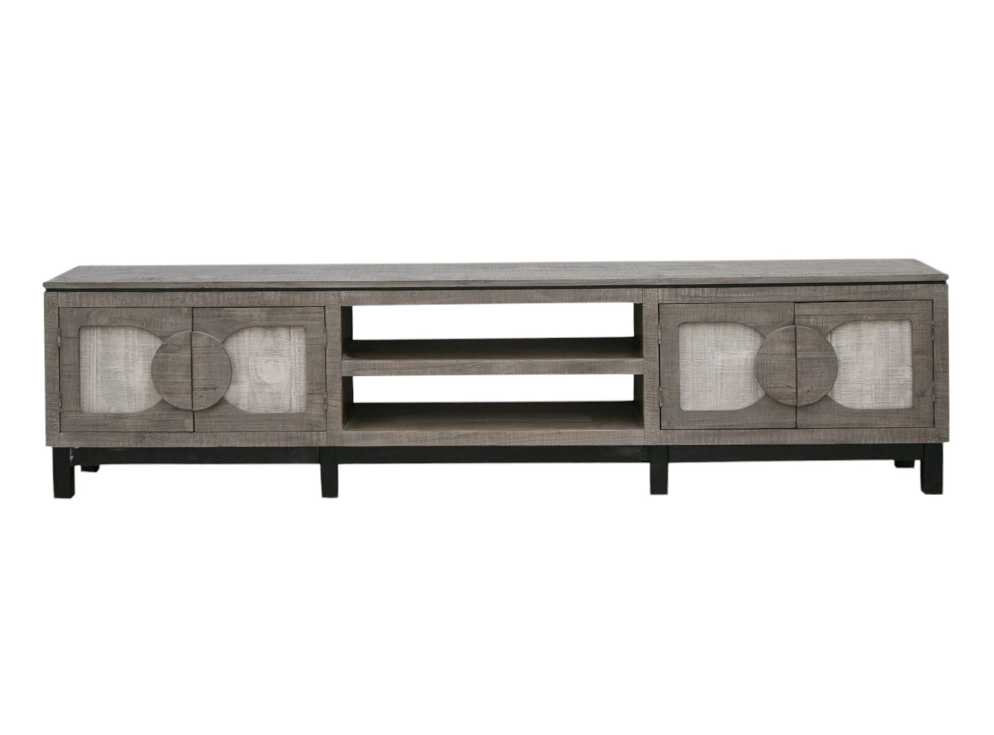 93" White Solid Wood Cabinet Enclosed Storage Distressed TV Stand-1