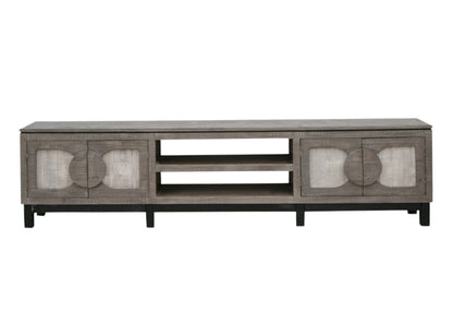 93" White Solid Wood Cabinet Enclosed Storage Distressed TV Stand-1