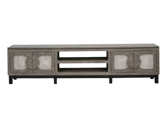 93" White Solid Wood Cabinet Enclosed Storage Distressed TV Stand-1