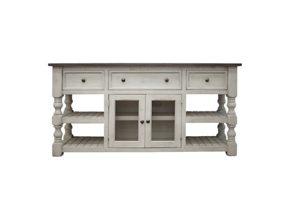 70" Ivory Solid Wood Open shelving Distressed TV Stand-1