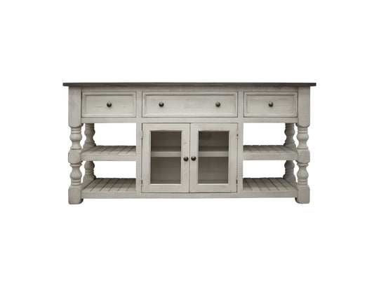 70" Ivory Solid Wood Open shelving Distressed TV Stand-1