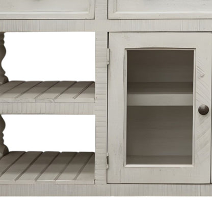 81" Ivory Solid Wood Open shelving Distressed TV Stand-3