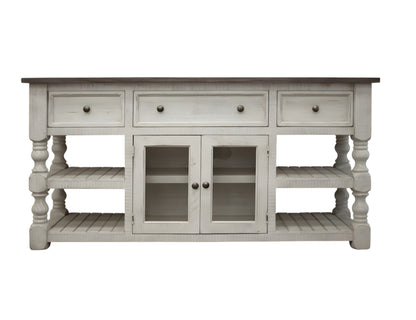 81" Ivory Solid Wood Open shelving Distressed TV Stand-1