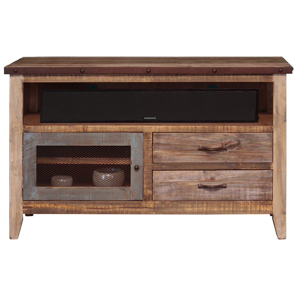 53" Brown Solid Wood Cabinet Enclosed Storage Distressed TV Stand-4