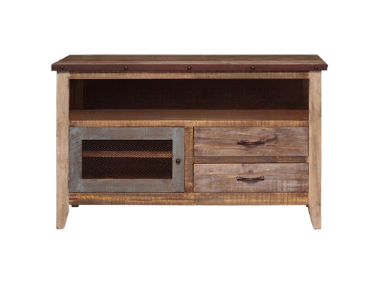 53" Brown Solid Wood Cabinet Enclosed Storage Distressed TV Stand-1