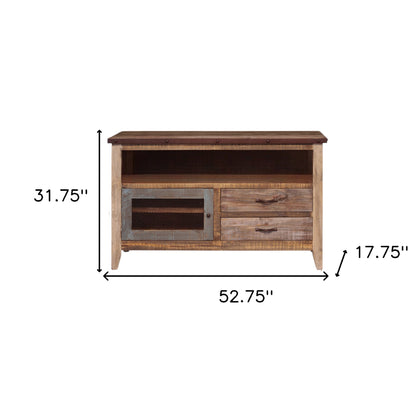 53" Brown Solid Wood Cabinet Enclosed Storage Distressed TV Stand-3