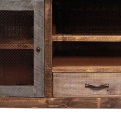 76" Brown Solid Wood Cabinet Enclosed Storage Distressed TV Stand-2