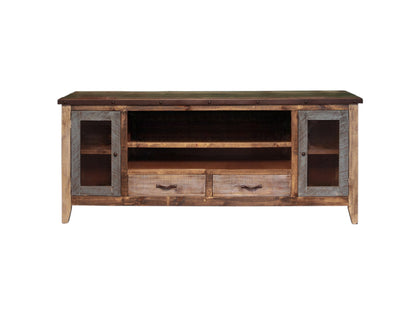 76" Brown Solid Wood Cabinet Enclosed Storage Distressed TV Stand-1