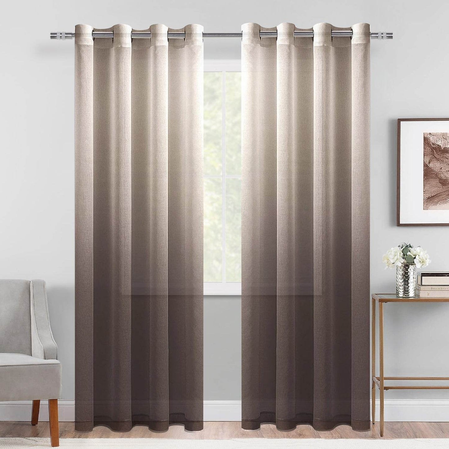 DWCN Faux Linen Ombre Sheer Curtains, Set of 2 Panels - Loft&Timber