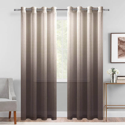DWCN Faux Linen Ombre Sheer Curtains, Set of 2 Panels - Loft&Timber