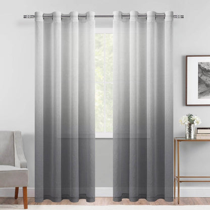 DWCN Faux Linen Ombre Sheer Curtains, Set of 2 Panels - Loft&Timber