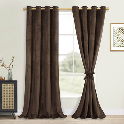 DWCN Velvet Blackout Curtains with Tiebacks, Set of 2 Panels - Loft&Timber